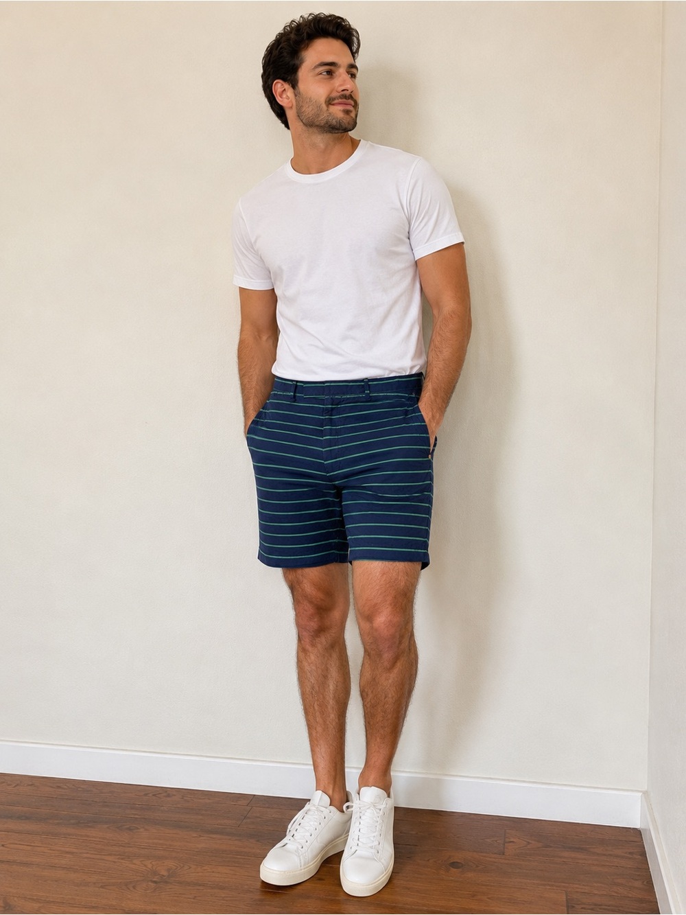 Ralph Lauren Navy Shorts with Thin Green Stripes